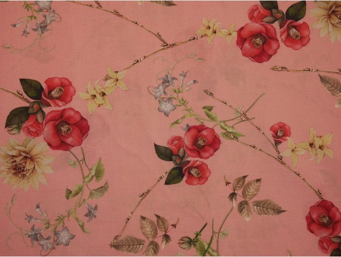 Printed Cotton Lawn Fabric - Blush pink Garden of Eden
